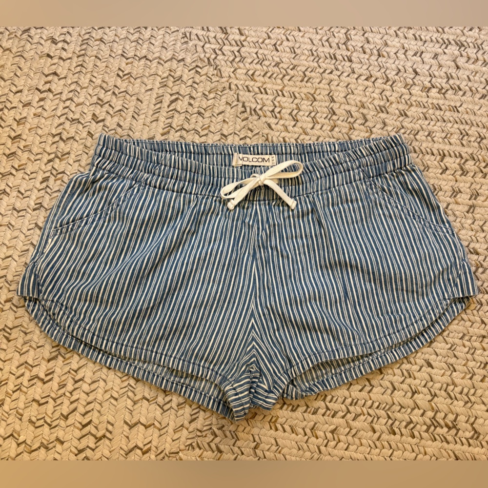 Volcom Blue and White Striped Women's Shorts
